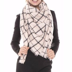 Beige & Black Check Square Fray Edge Scarf